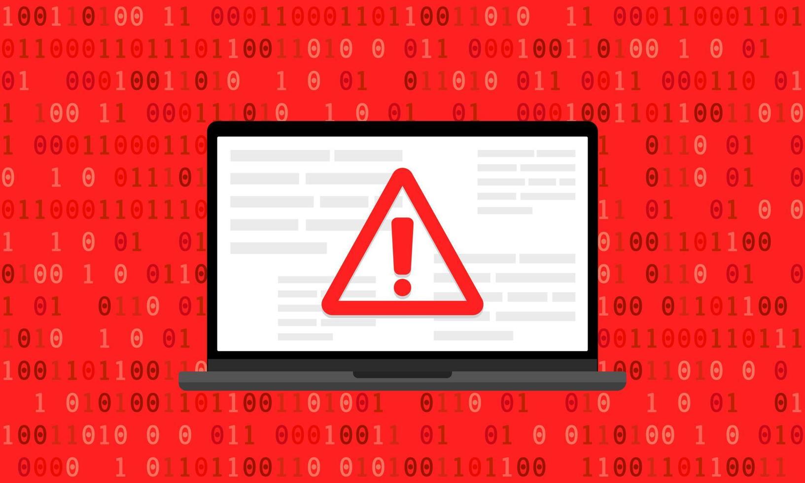 Laptop alert for Viruses, Malware, Scams, and Online Fraud. Vector illustration.