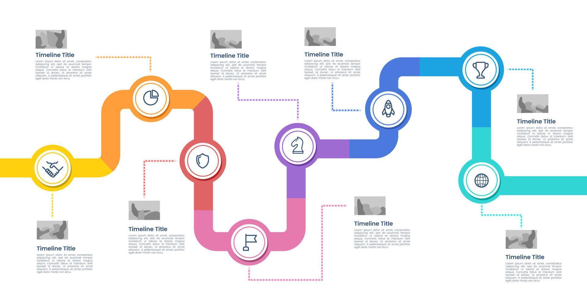 Company milestone timeline infographic is colorful. vector