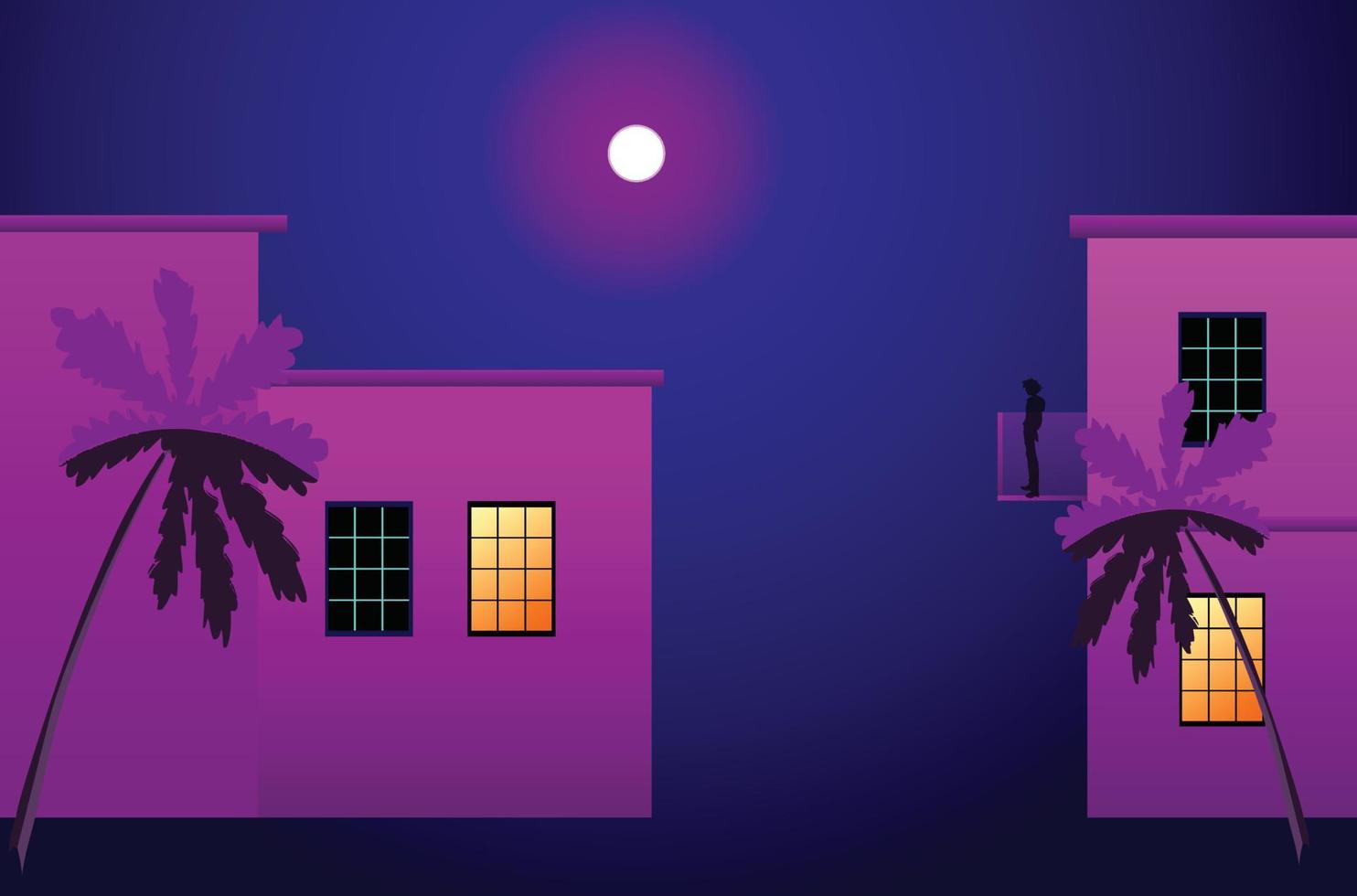 moon illustration sad boy standing at window vector