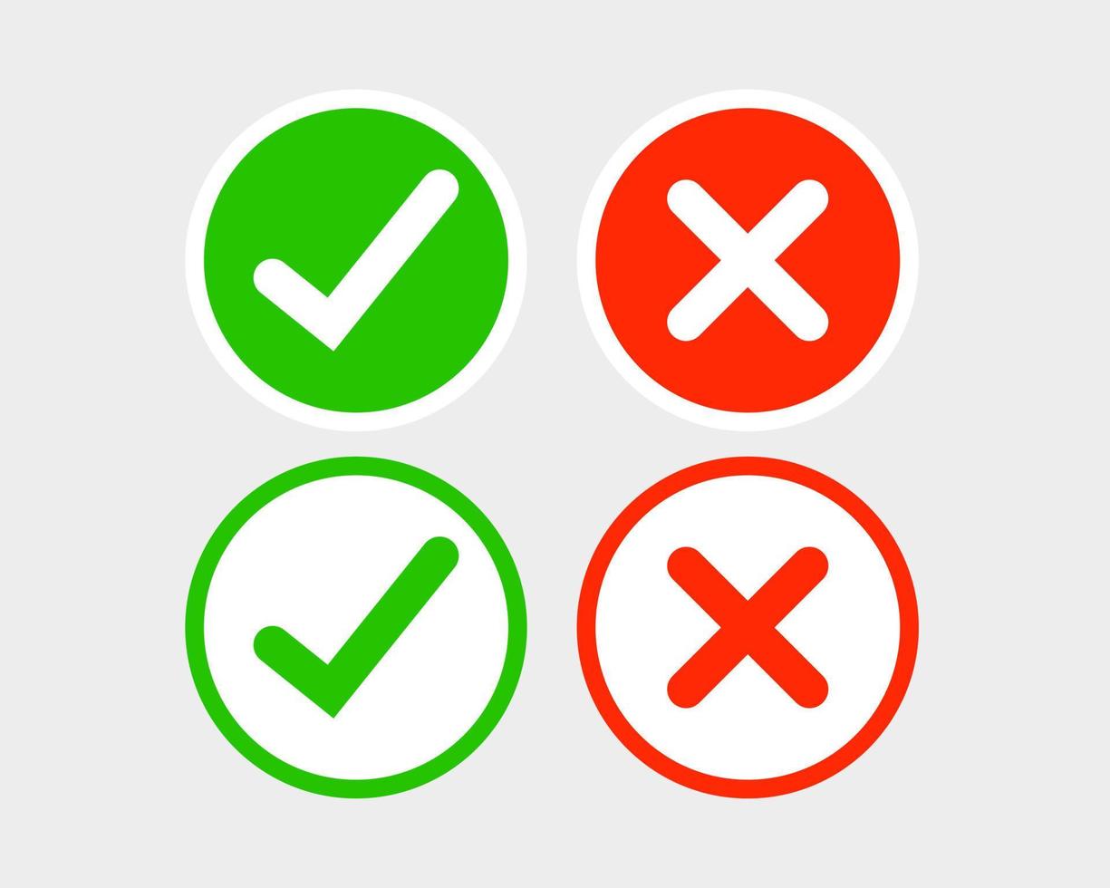 Check and Cross Mark Button Set Vector. round Vector Signs.