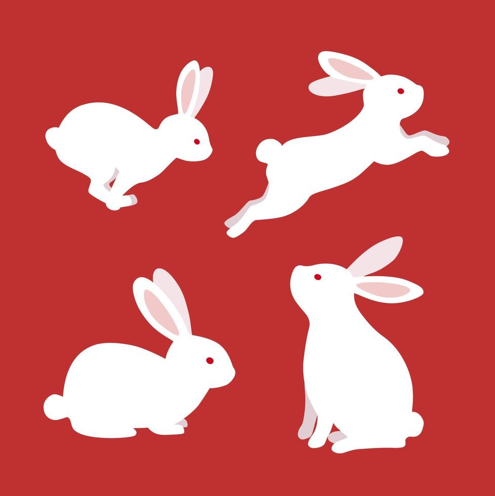 Cute white rabbits in various poses. rabbit animal icon isolated vector