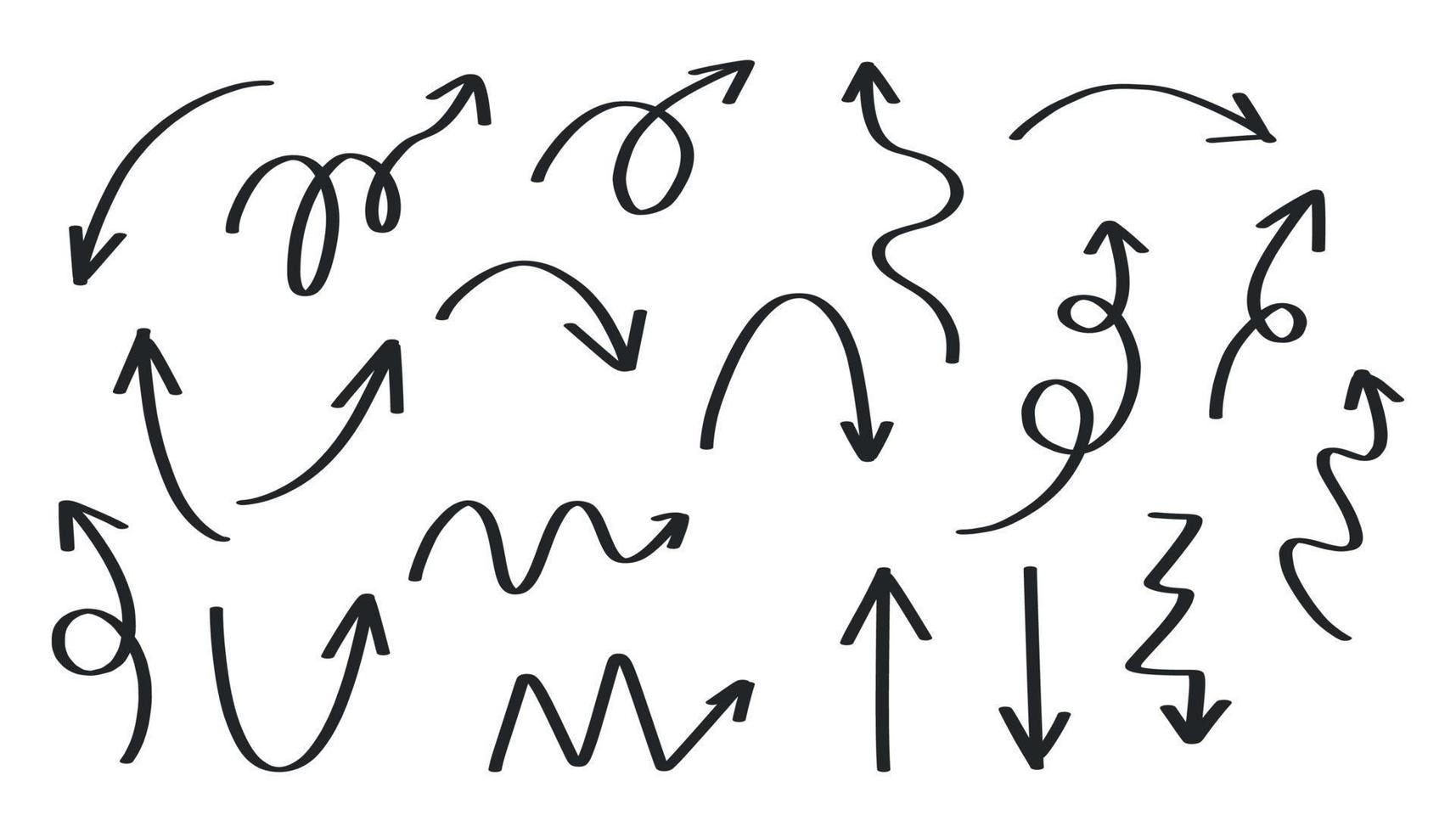 conjunto de flechas vectoriales. conjunto de flechas dibujadas a mano aisladas, elementos para la presentación vector