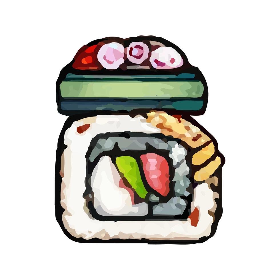 rollo de sush vectorial, gunkan, temaki e inari, ikura. vector