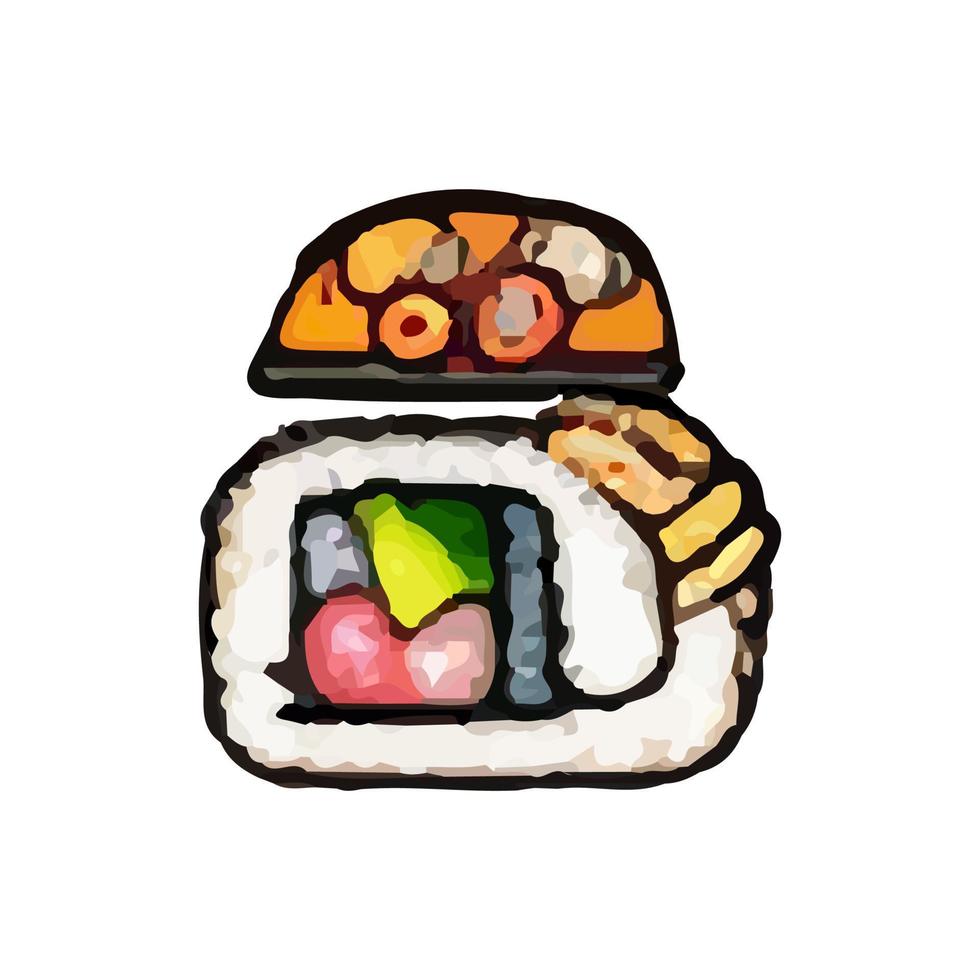 rollo de sush vectorial, gunkan, temaki e inari, ikura. vector