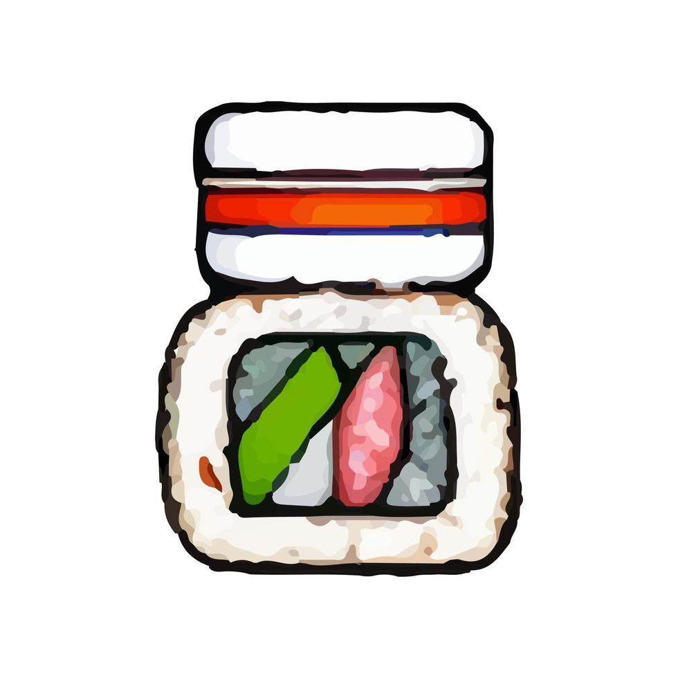 rollo de sush vectorial, gunkan, temaki e inari, ikura. vector