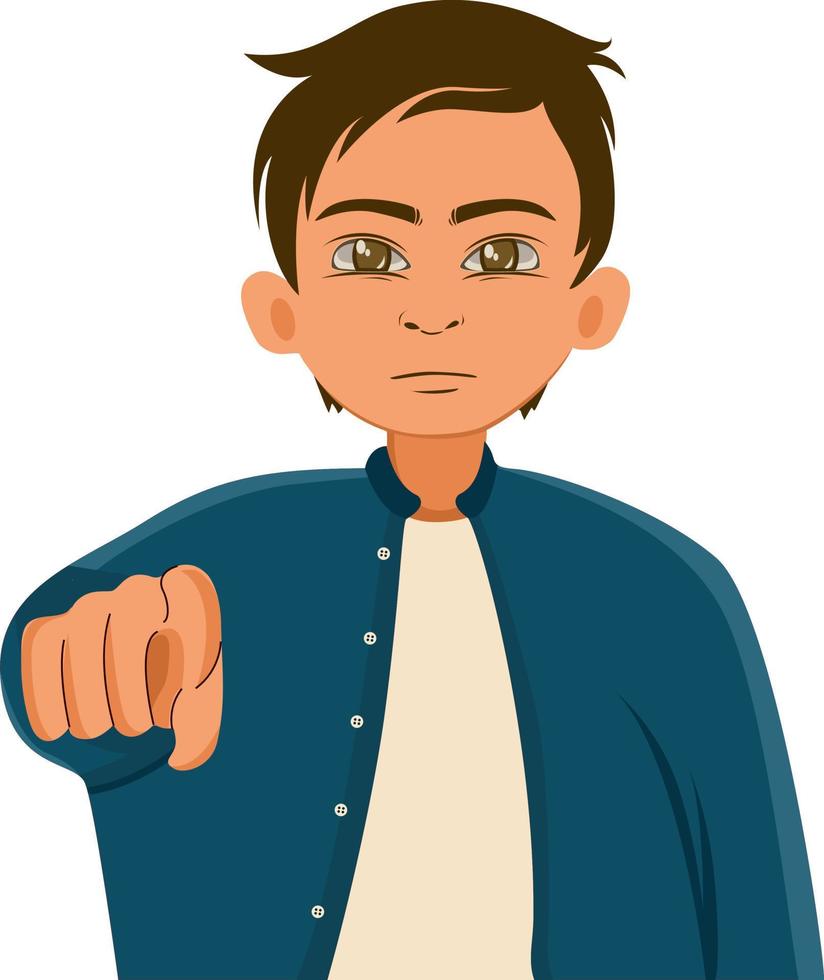 Illustrative male character with a hand pointing at one's focus vector