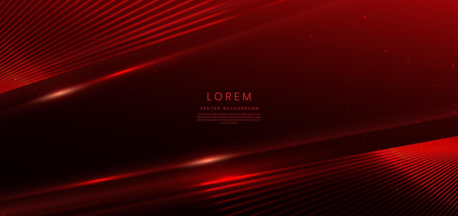 Abstract red lines diagonal on red background with lighting effect and sparkling with copy space for text. Luxury design style. vector