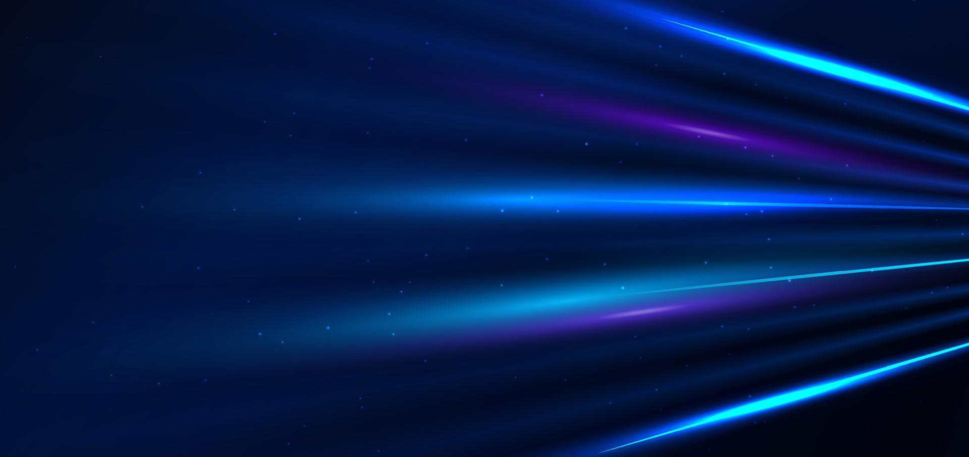 Abstract technology futuristic glowing blue and purple  light lines with speed motion blur effect on dark blue background. vector