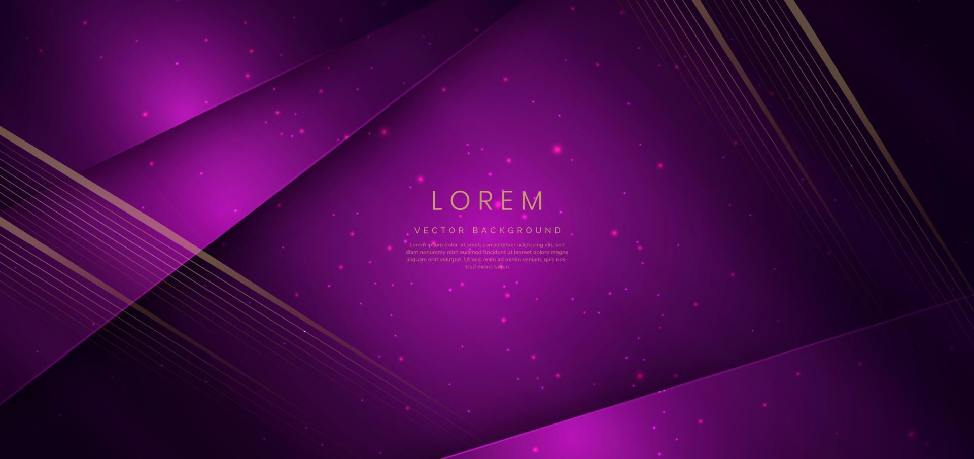 Abstract elegant purple background with golden line and lighting effect sparkle. Luxury template design. vector