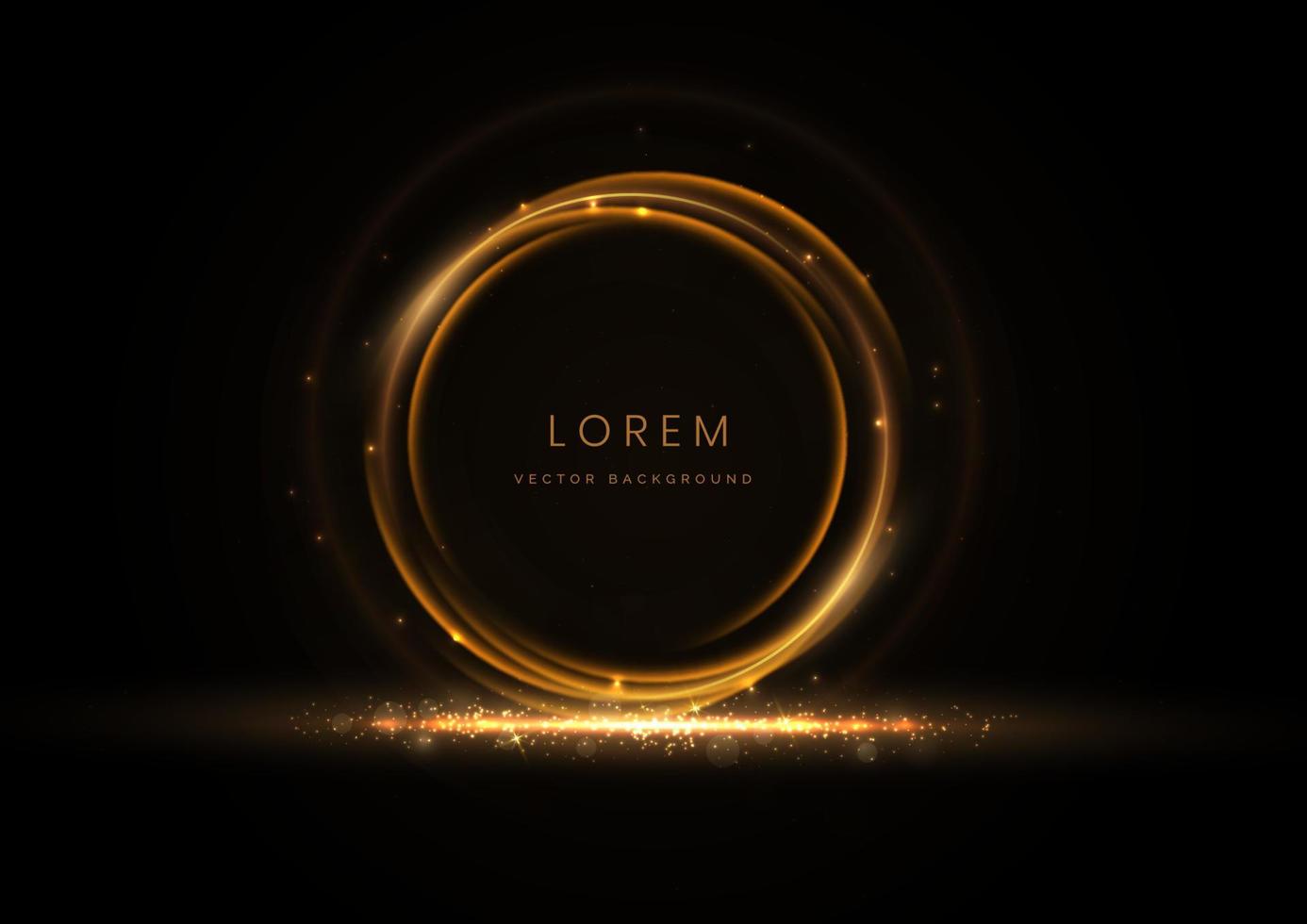 Abstract luxury golden circles frame with effect glowing on black background and lighting effect sparkle. vector