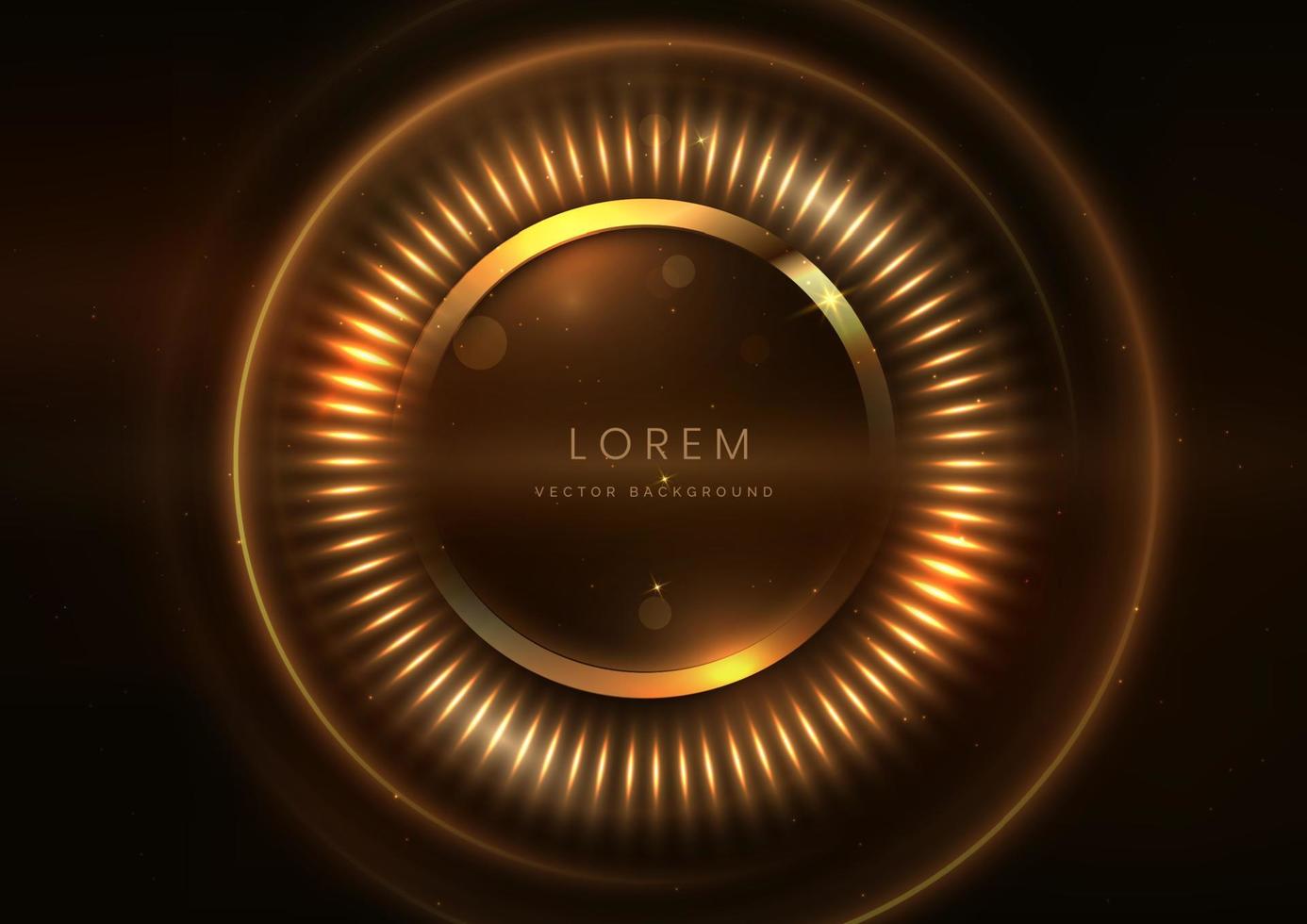 3D gold circle on dark brown background with lighting effect and space for text. Luxury design style. vector