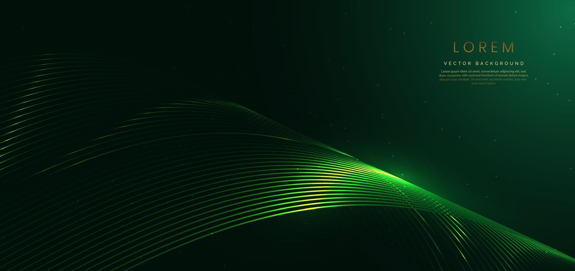 Abstract luxury curve glowing lines on green background. Template premium award design. vector