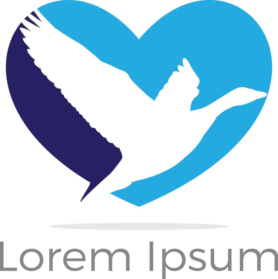 Bird in heart vector design. Loving and caring bird logo.