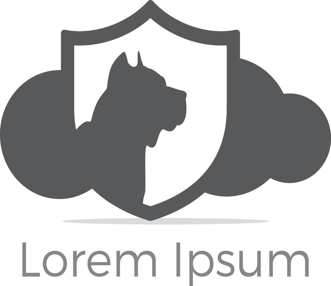 diseño de logotipo de perro, centro de cuidado de mascotas, ilustración de perro en casa, iconos de vector de hospital de animales.