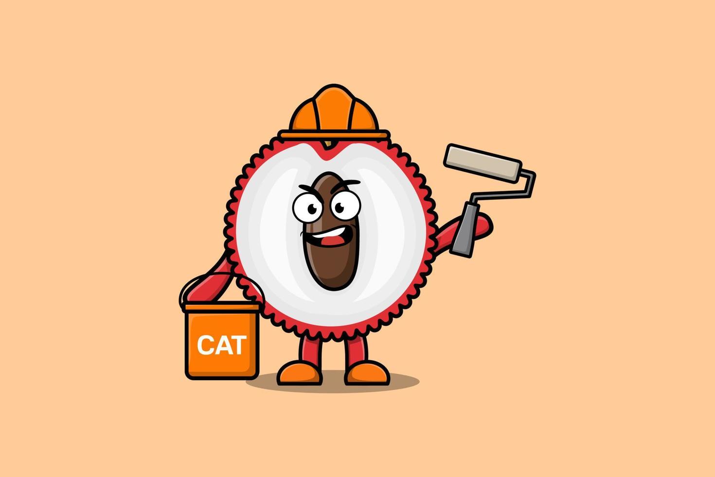 Cute cartoon Lychee as builder character painting vector