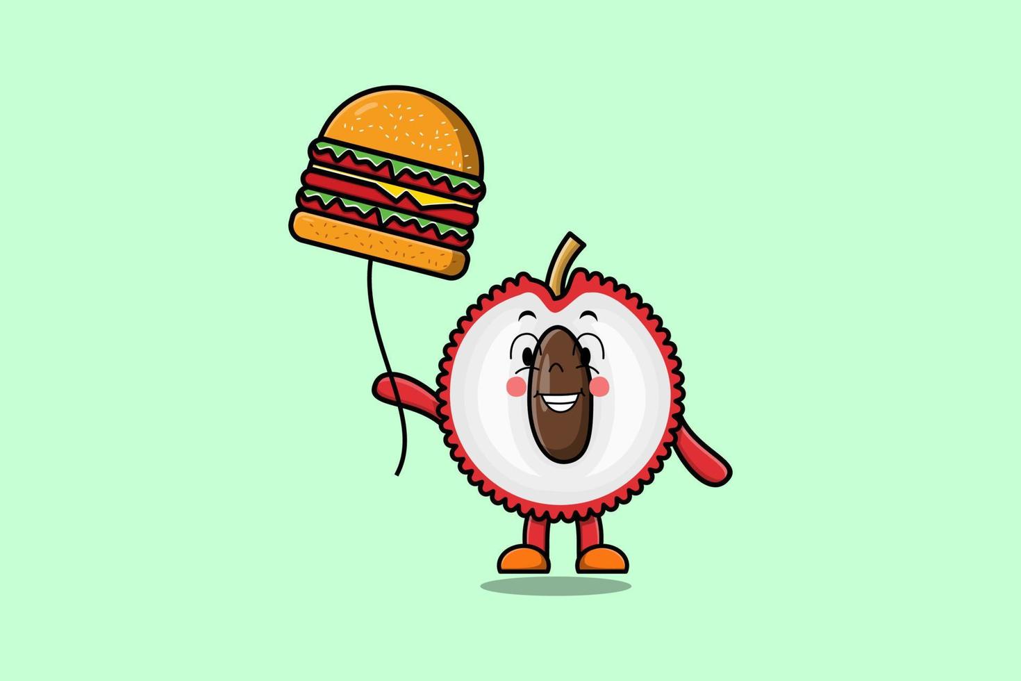 Cute cartoon Lychee floating with burger balloon vector