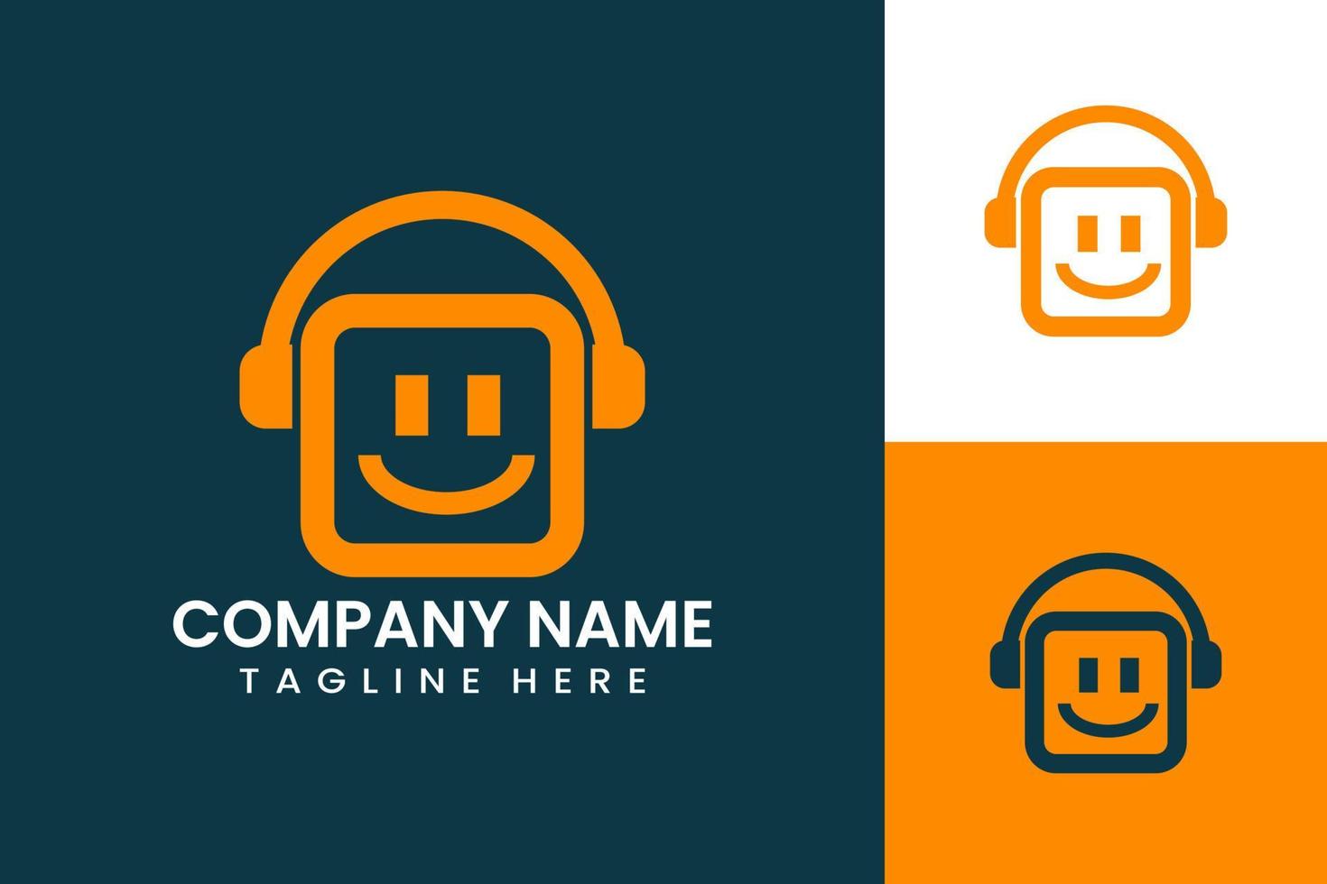 Flat modern fun emoticon music headphone logo vector
