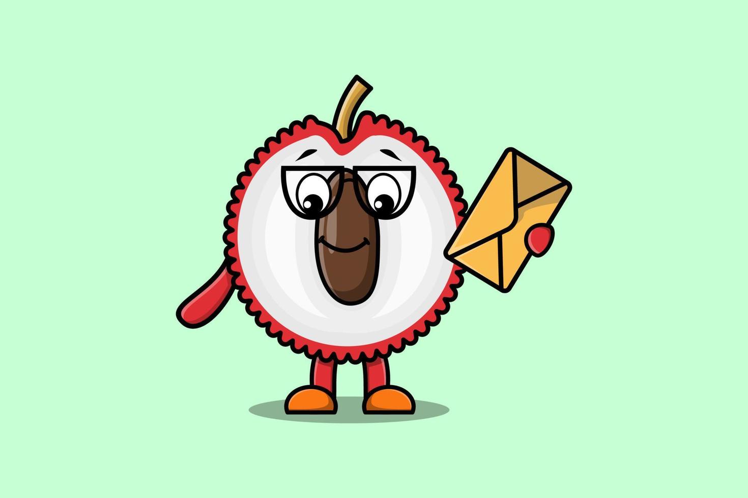 Cute cartoon Lychee holding envelope illustration vector