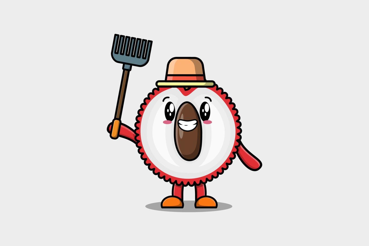 cartoon Agricultural worker Lychee with pitchfork vector