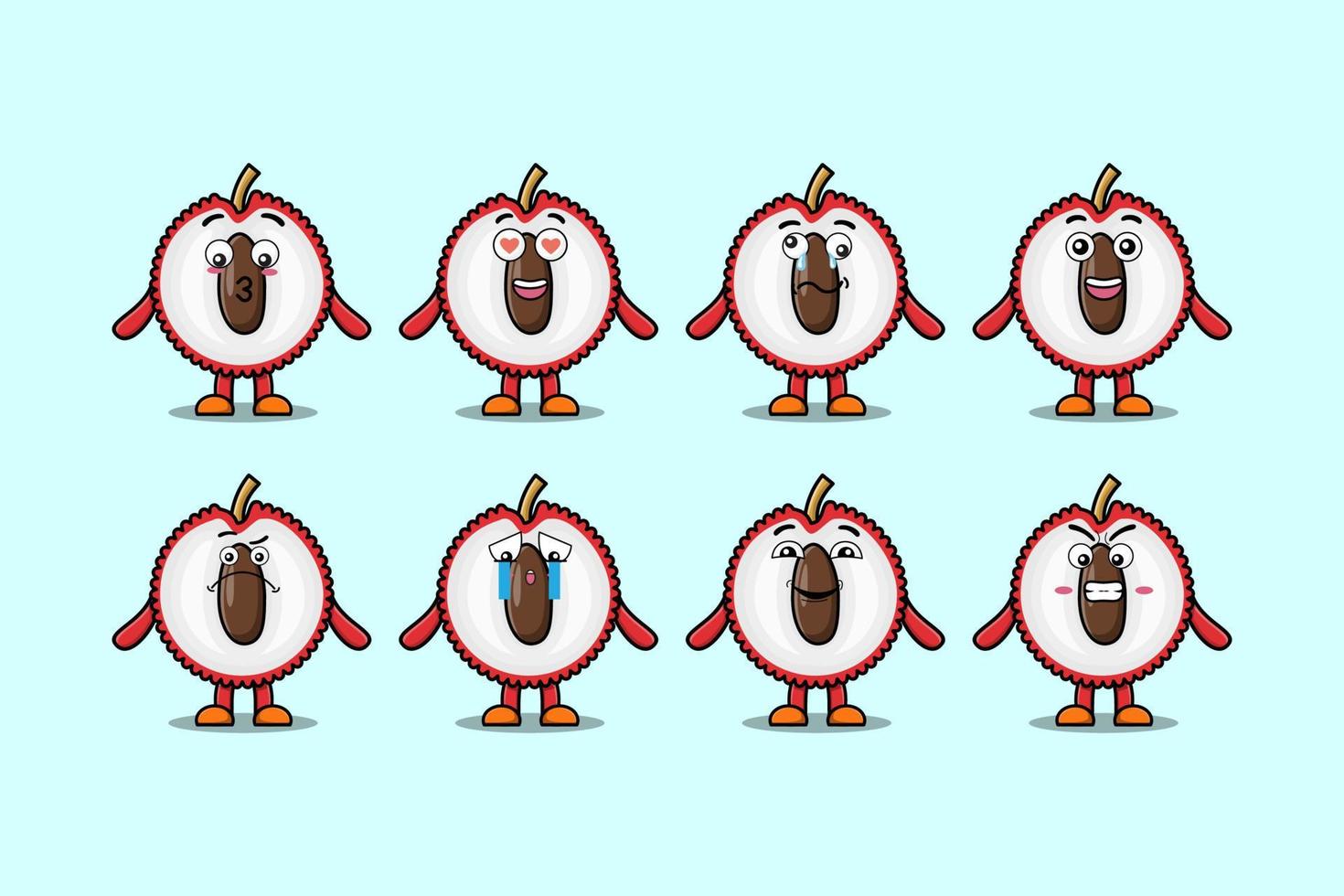 Set kawaii Lychee cartoon character expressions vector