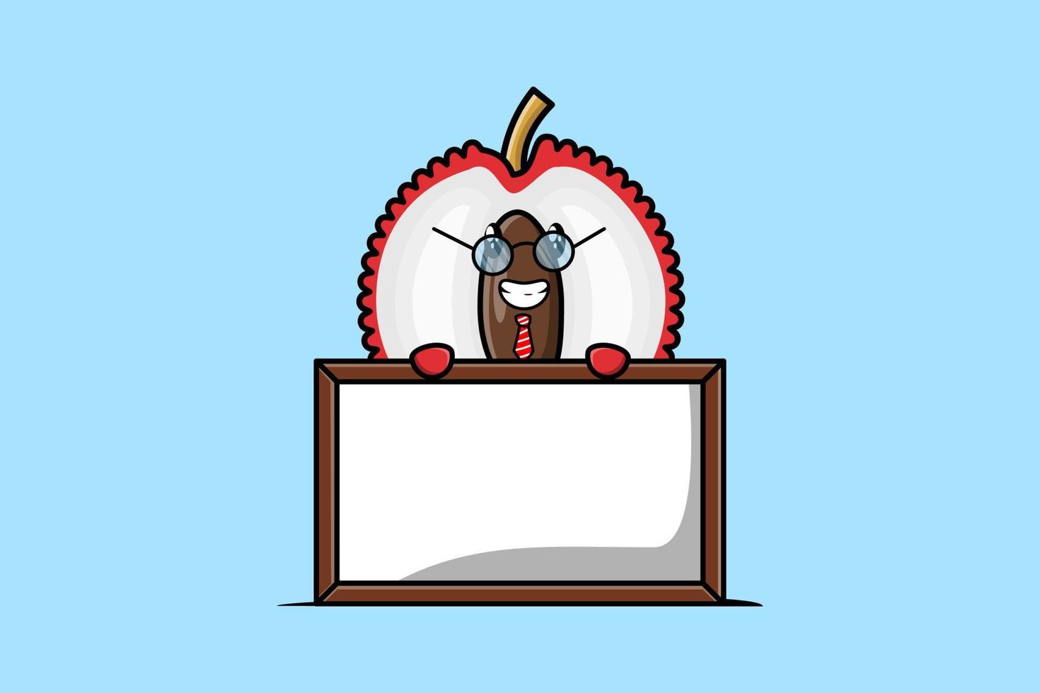 Cute cartoon Lychee teacher with big whiteboard vector
