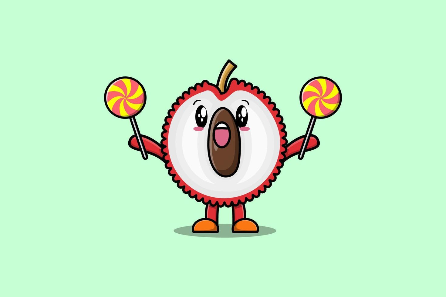 Cute cartoon Lychee character hold lollipop candy vector