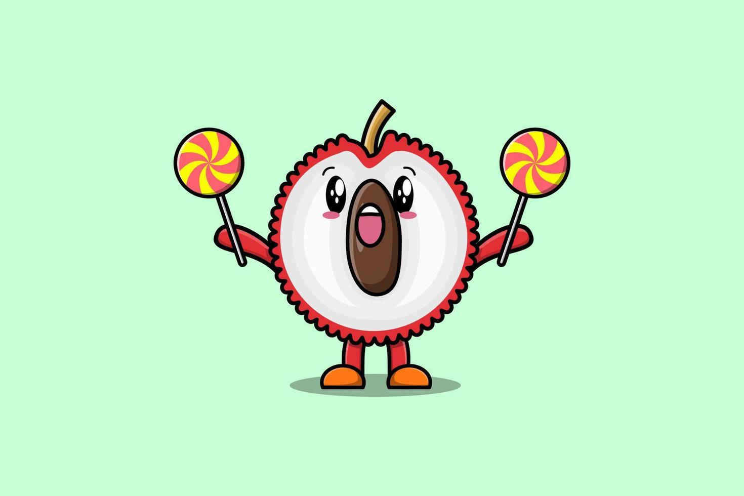 Cute cartoon Lychee character hold lollipop candy vector