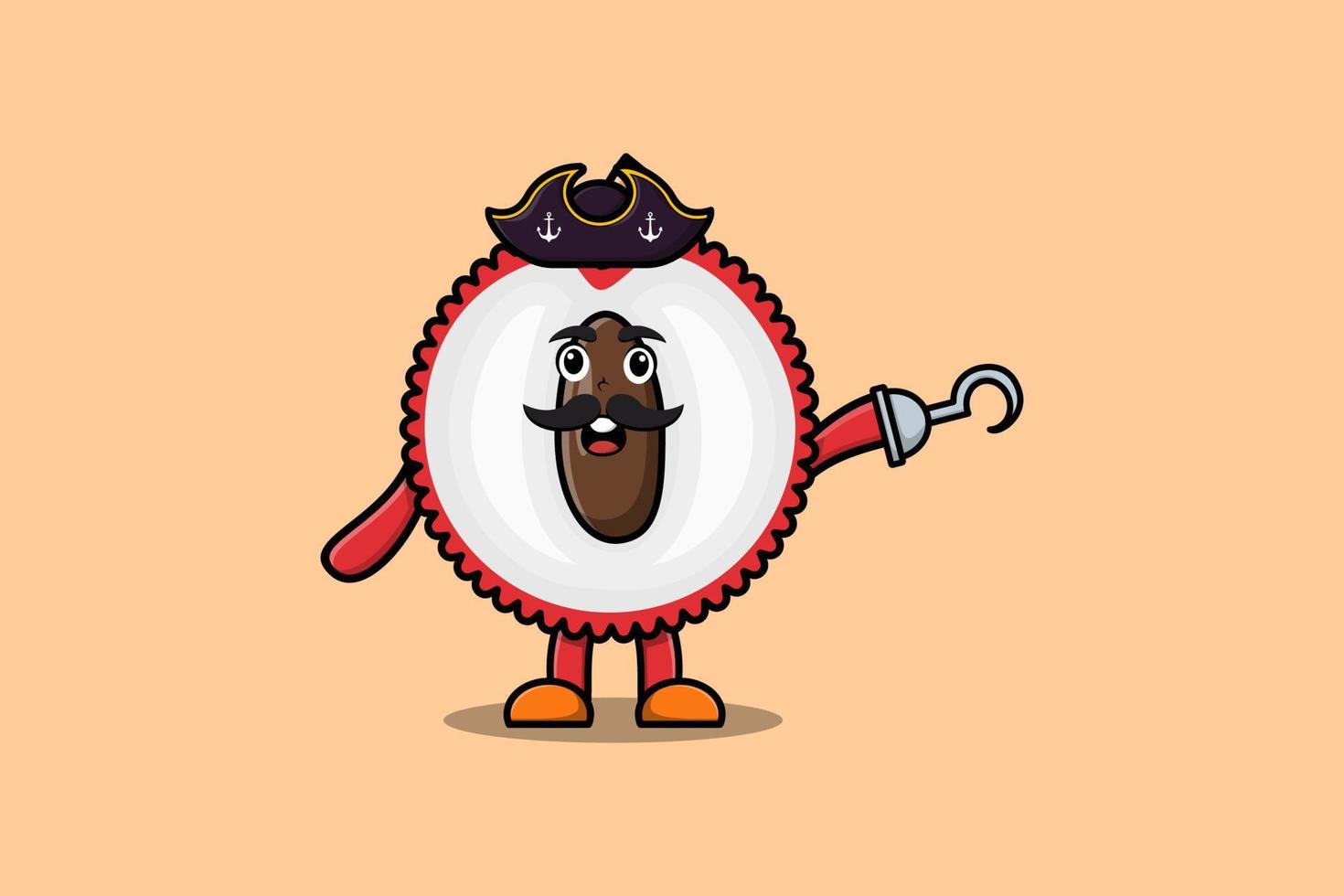 Cute cartoon pirate Lychee with hook hand vector