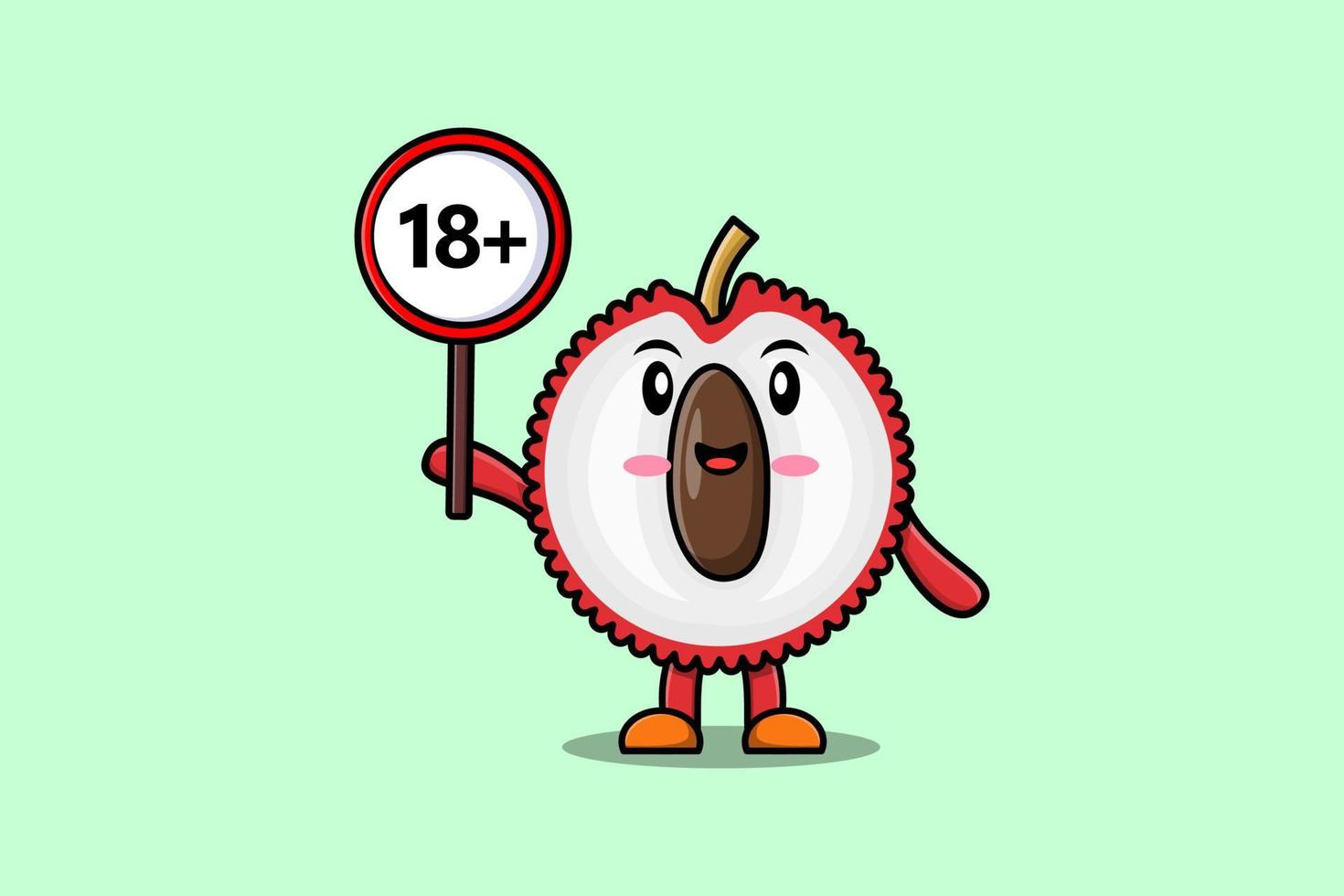 Cute Cartoon mascot Lychee with stop sign board vector