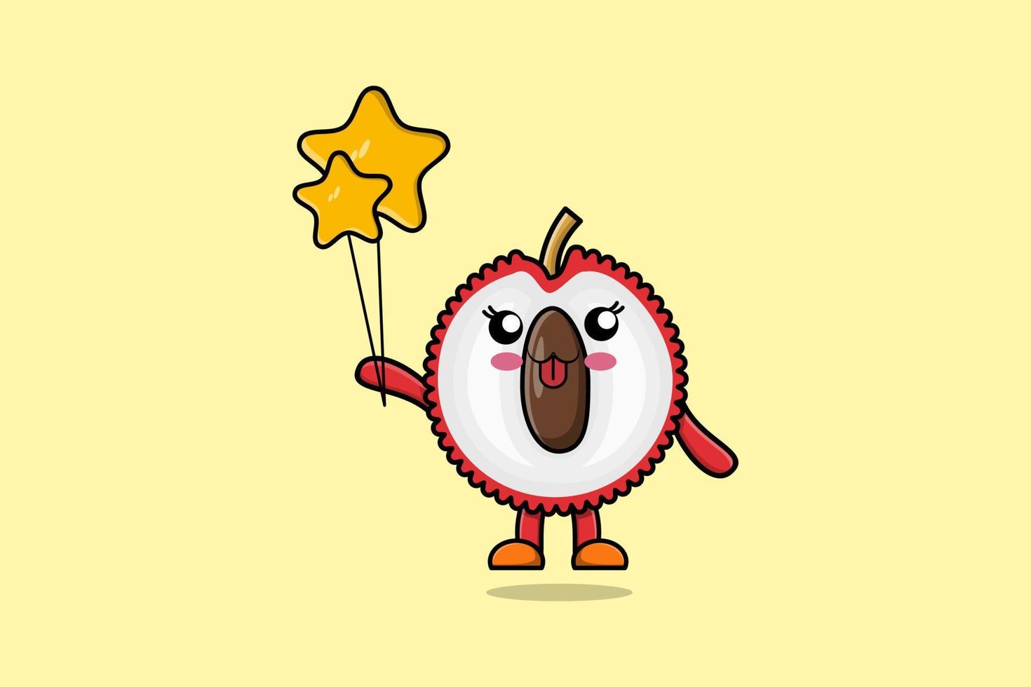 Cute cartoon Lychee floating with star balloon vector