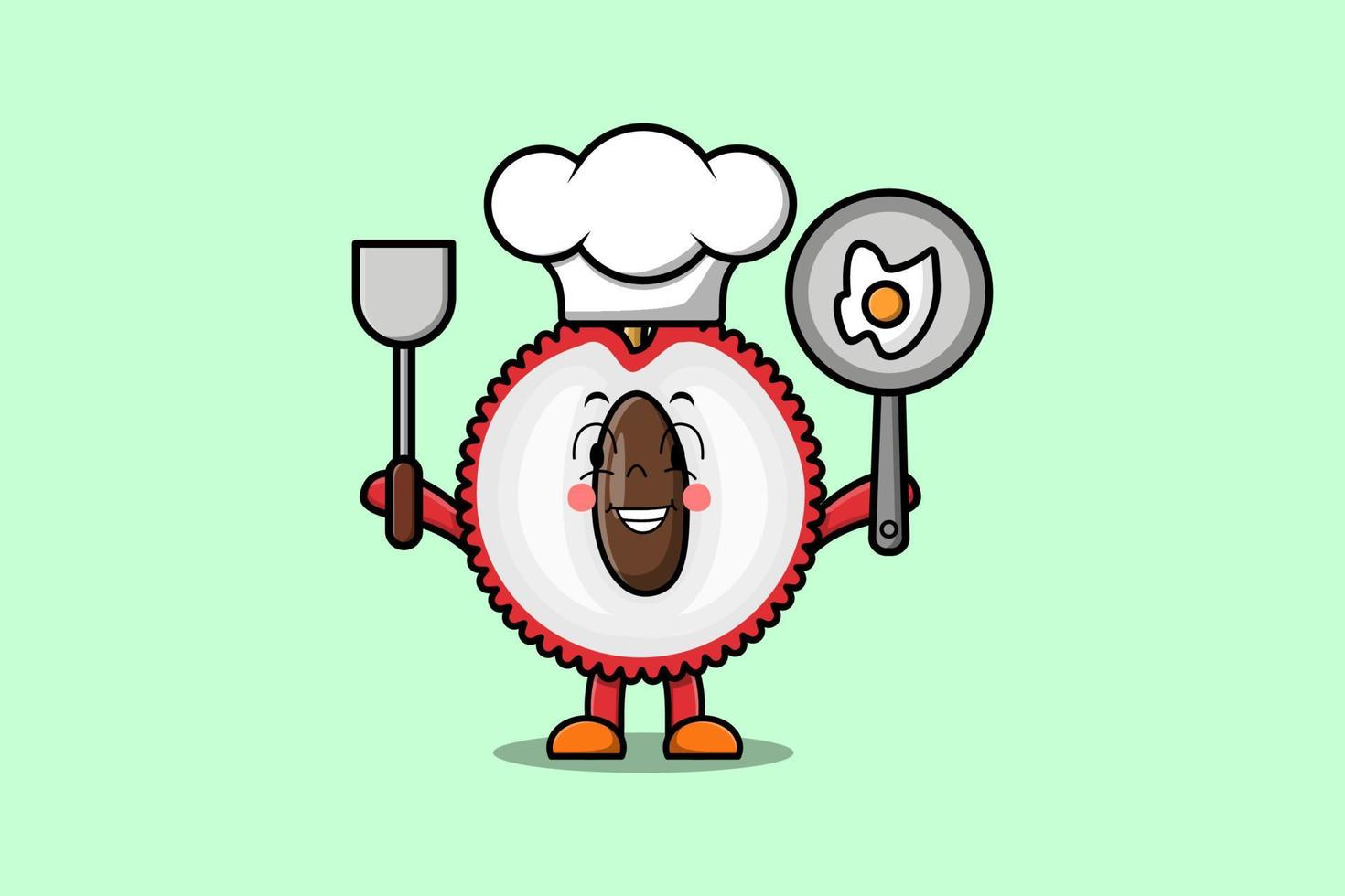 Cute cartoon Lychee chef holding pan and spatula vector