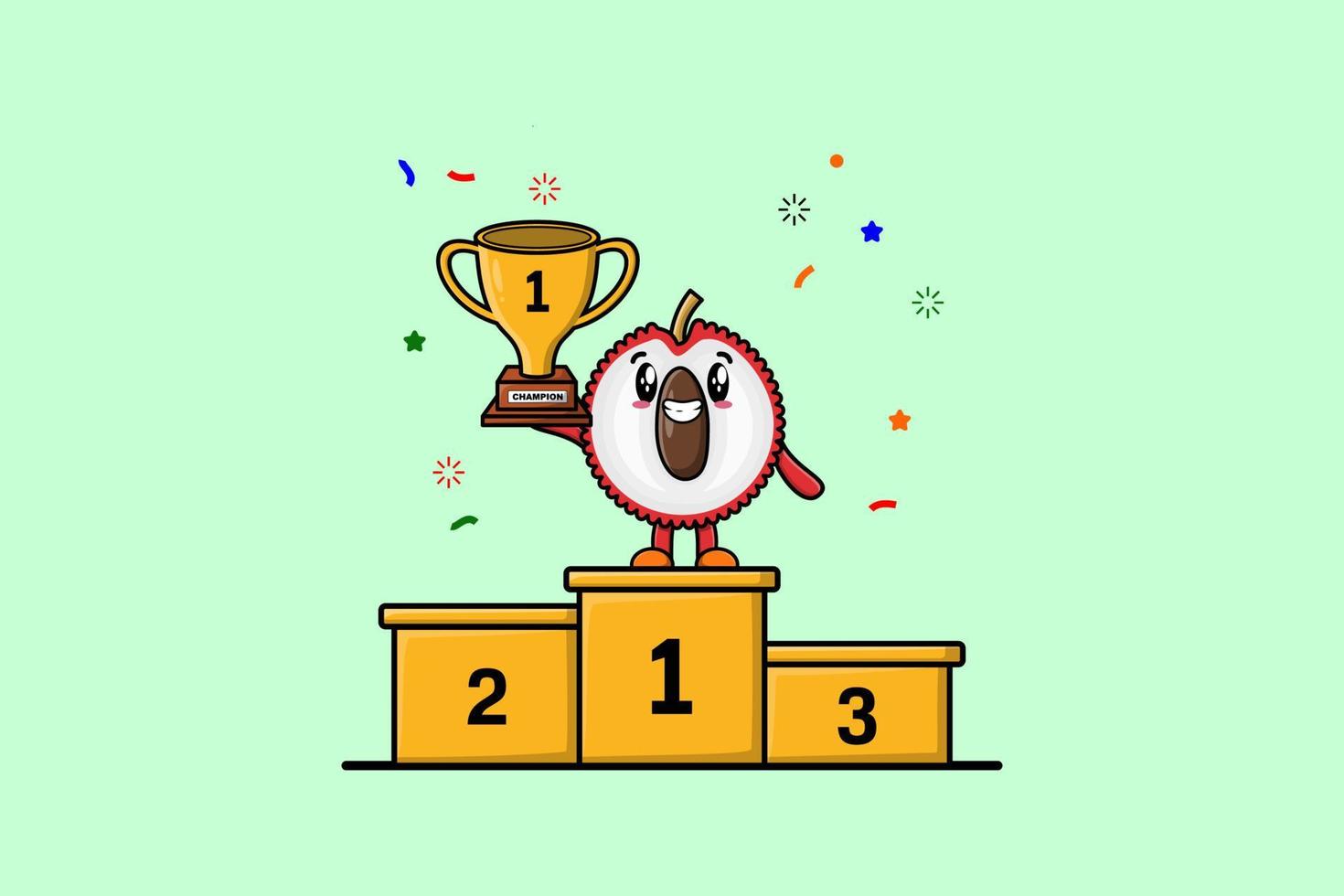 Cute cartoon Lychee character as the first winner vector