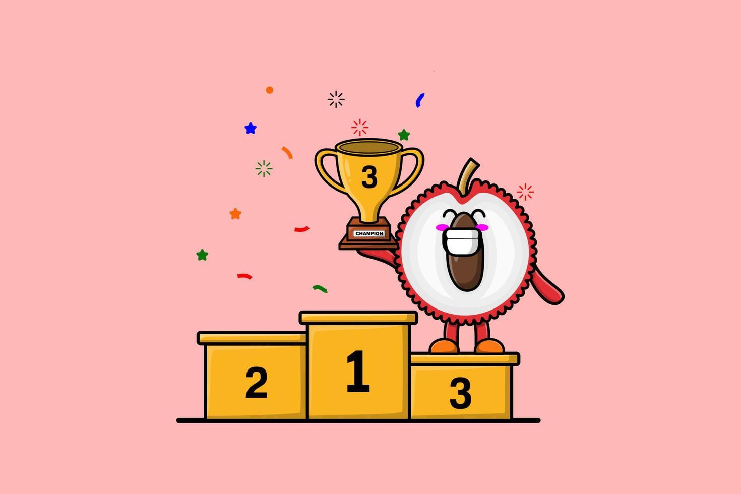 Cute cartoon Lychee character as the third winner vector