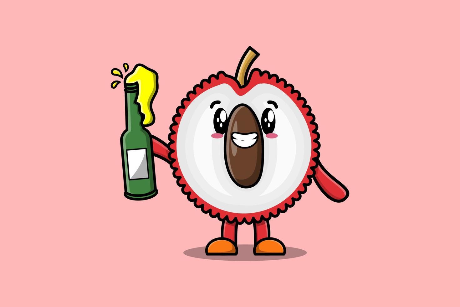 Cute cartoon character Lychee with soda bottle vector