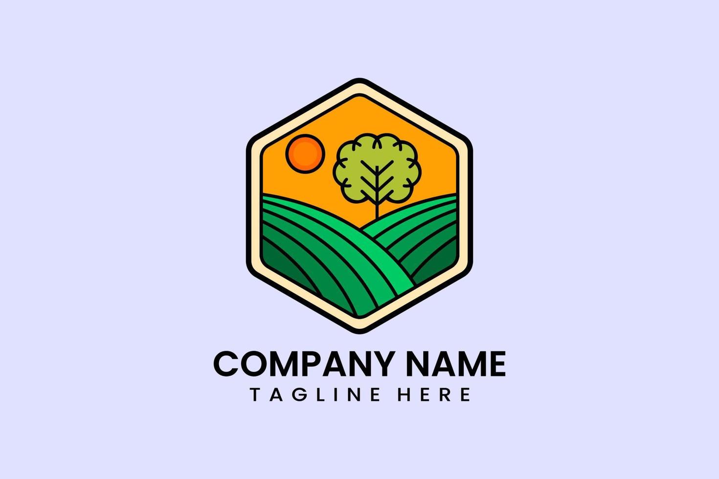 vector de plantilla de logotipo de granja de agricultura de árbol plano