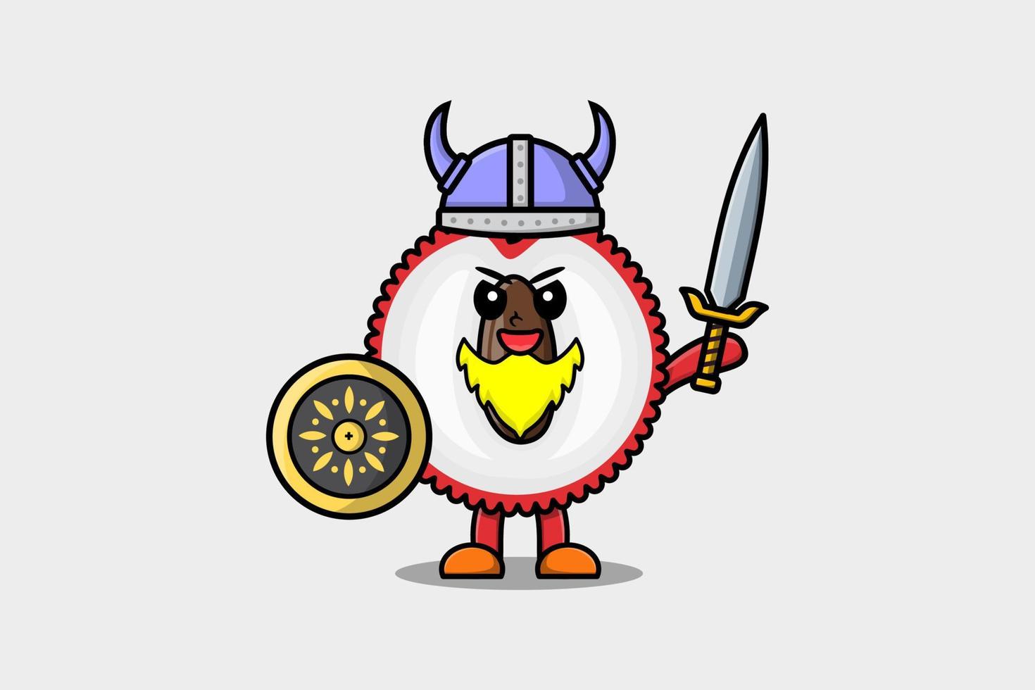 lindo personaje de dibujos animados lichi pirata vikingo vector