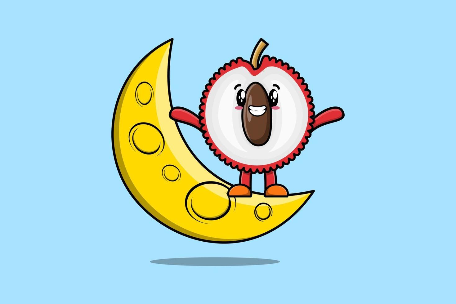 Cute cartoon Lychee standing on the crescent moon vector