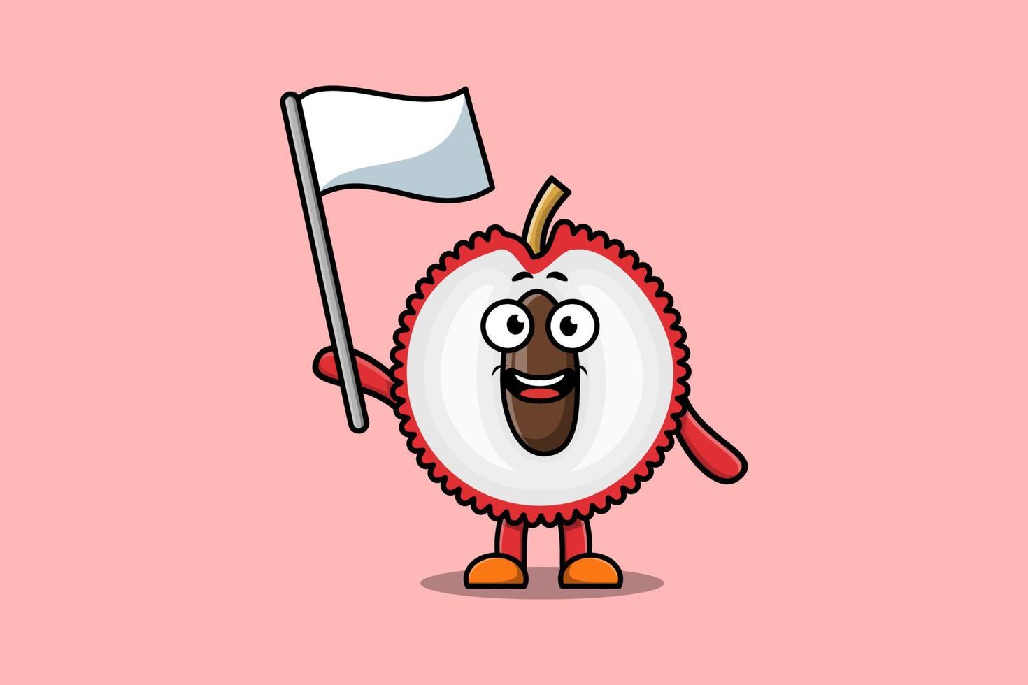 Cute cartoon Lychee character with white flag vector