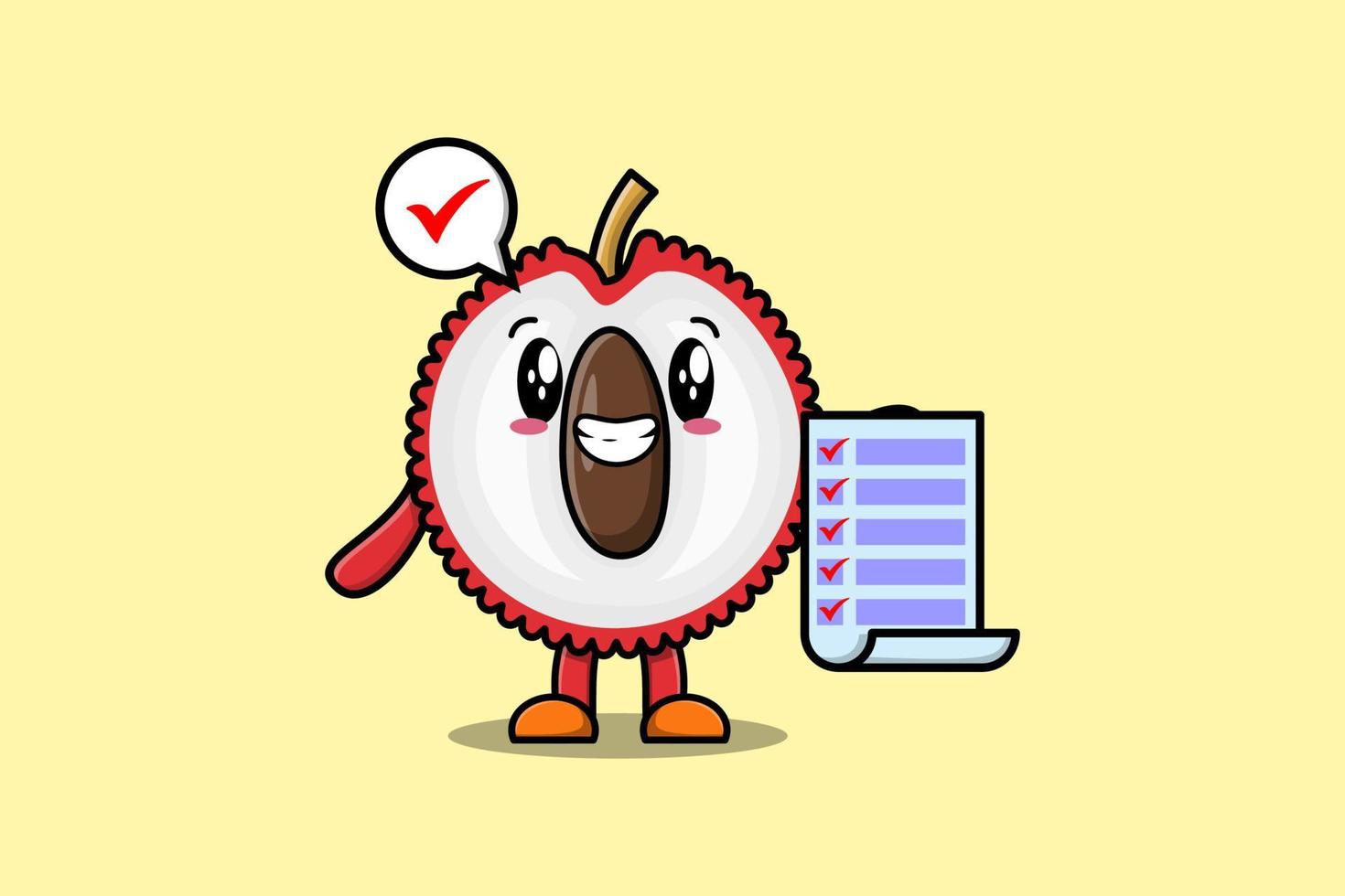 Cute cartoon Lychee character hold checklist note vector