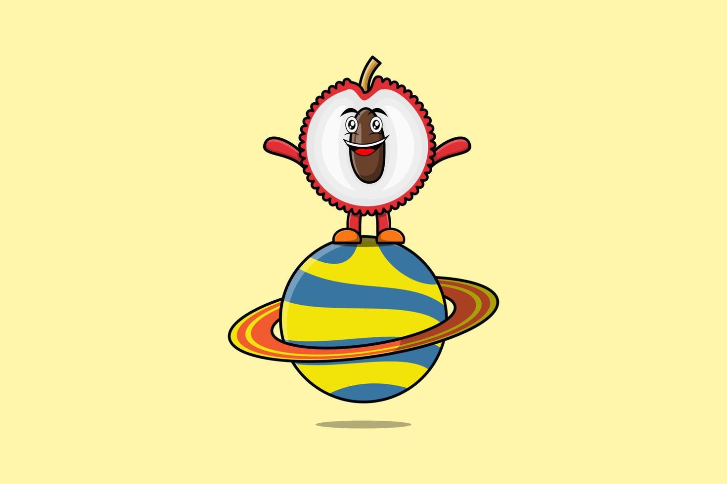 lindo personaje de dibujos animados de lichi de pie en el planeta vector