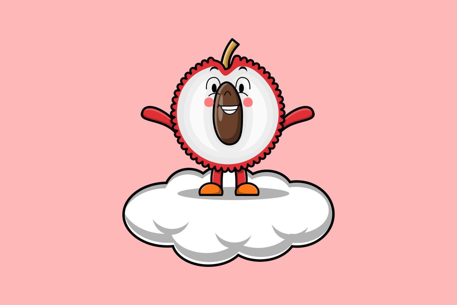 lindo personaje de dibujos animados de lichi de pie en la nube vector