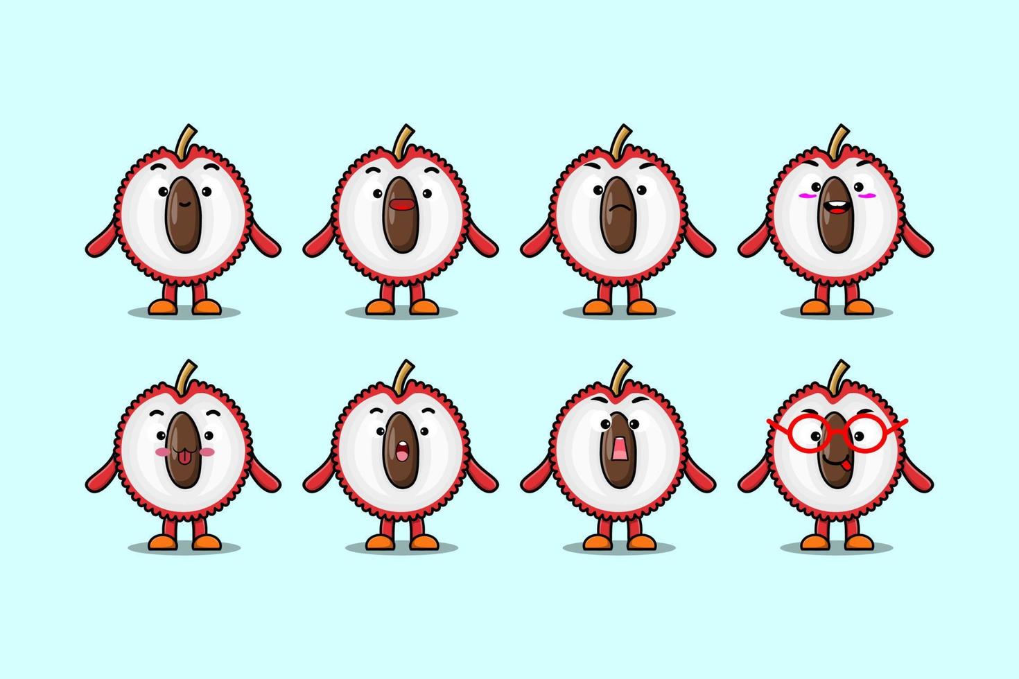 Set kawaii Lychee cartoon character expressions vector