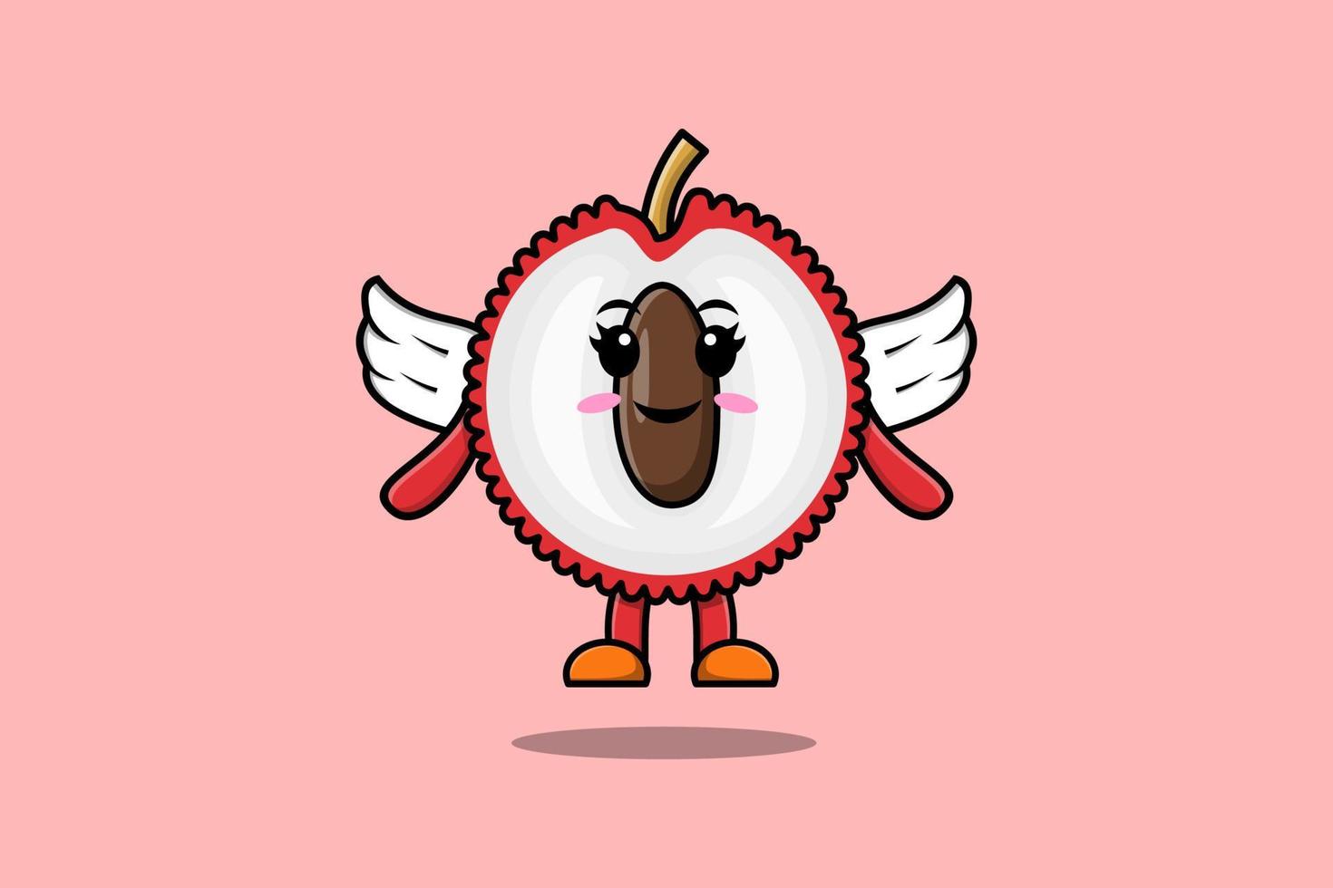 Cute cartoon Lychee character wearing wings vector