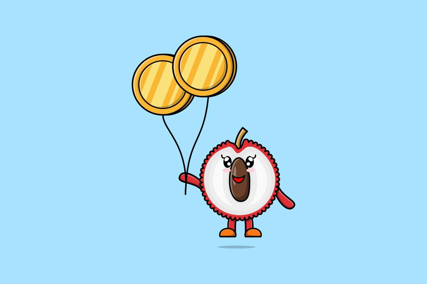 Cute cartoon Lychee floating with gold coin vector