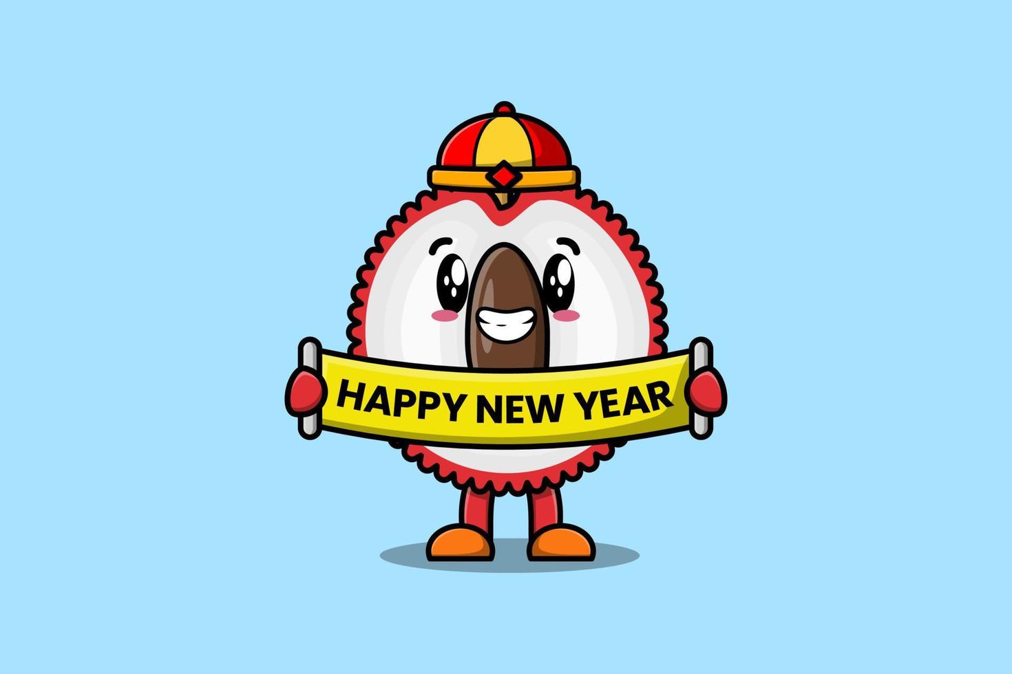 cartoon Lychee chinese hold happy new year board vector