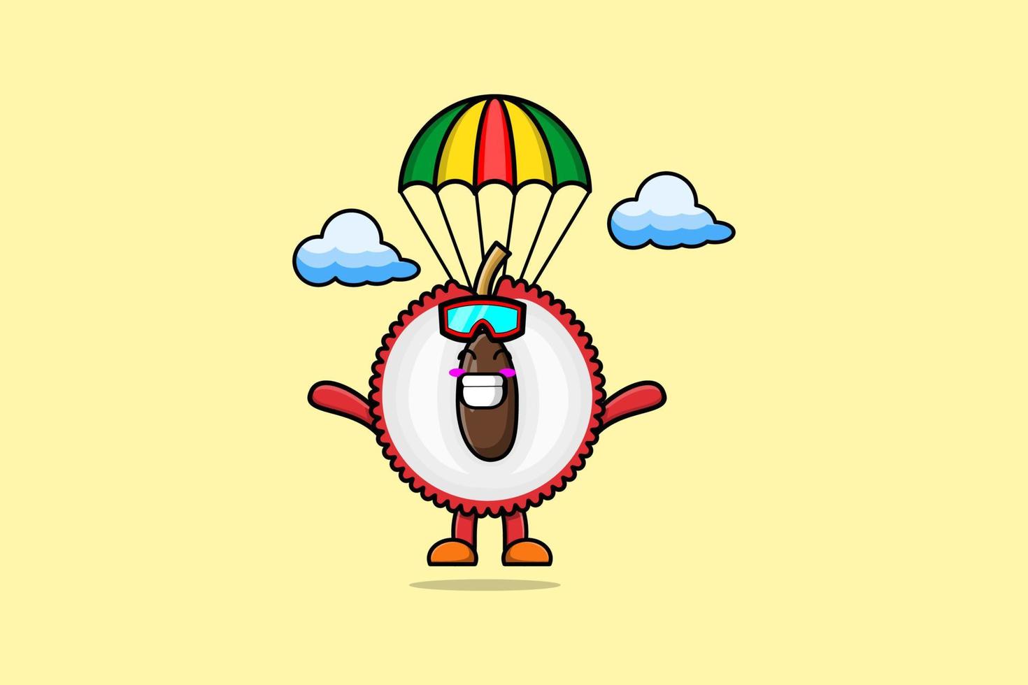 mascot cartoon Lychee is skydiving with parachute vector