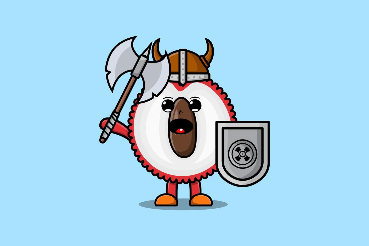 lindo personaje de dibujos animados lichi pirata vikingo vector