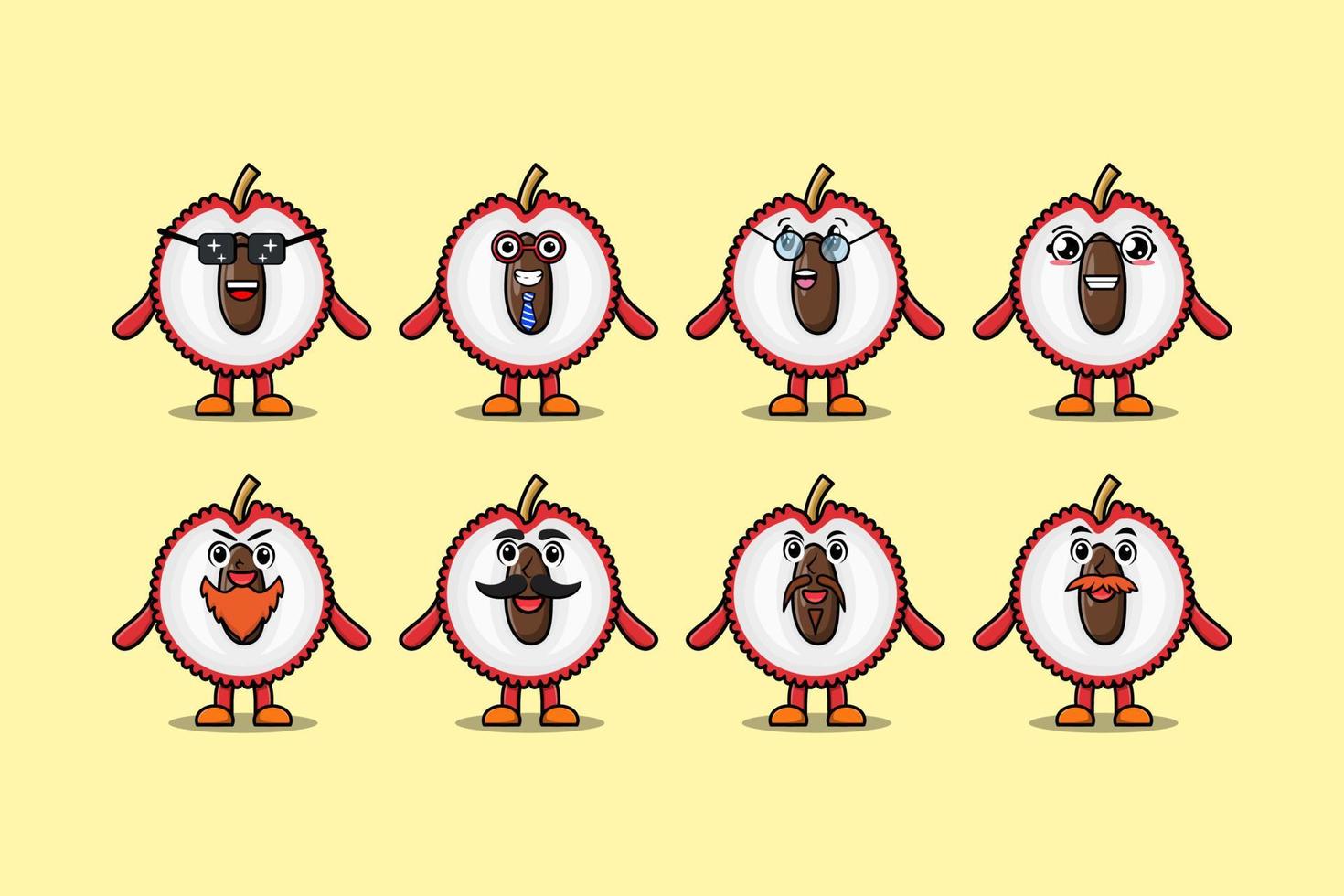 Set kawaii Lychee cartoon character expressions vector