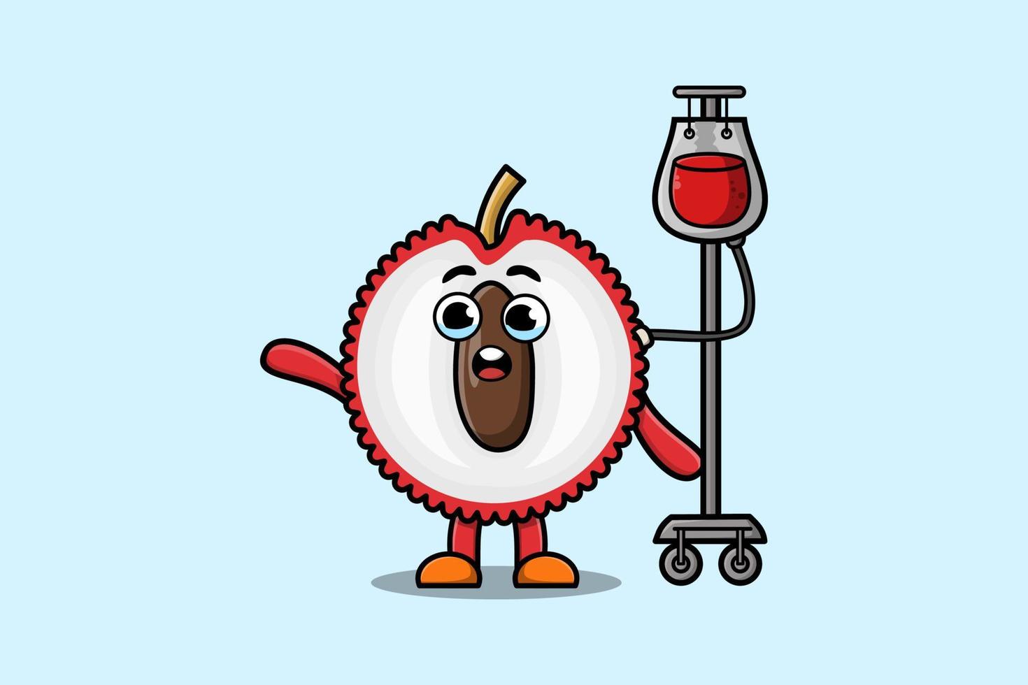 Cute cartoon of Lychee having blood transfusion vector