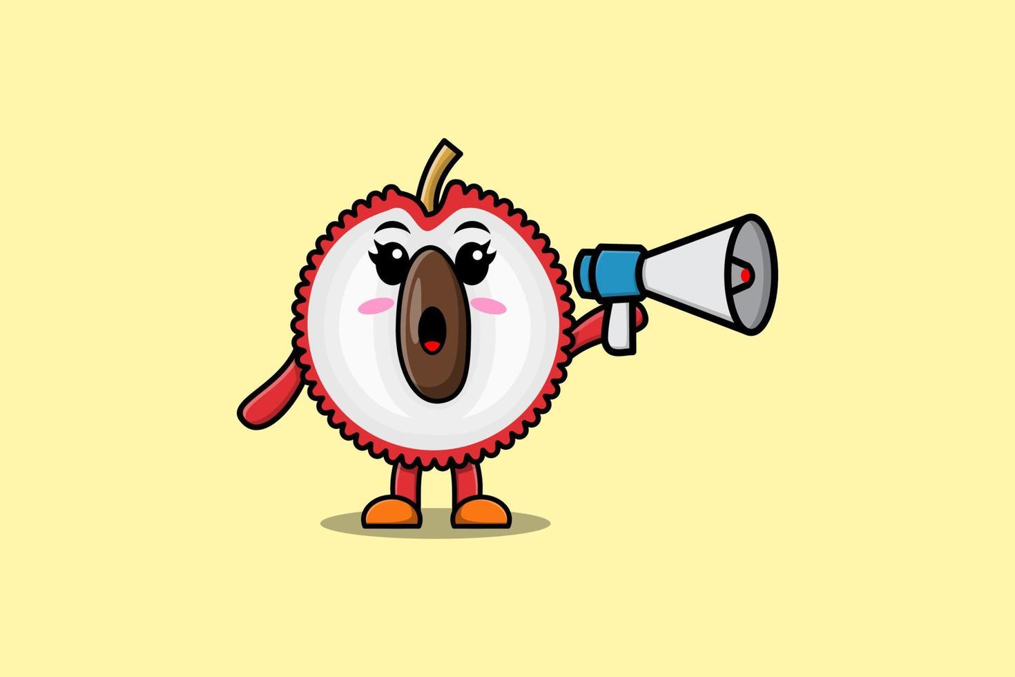 Cute Cartoon Lychee character speak with megaphone vector
